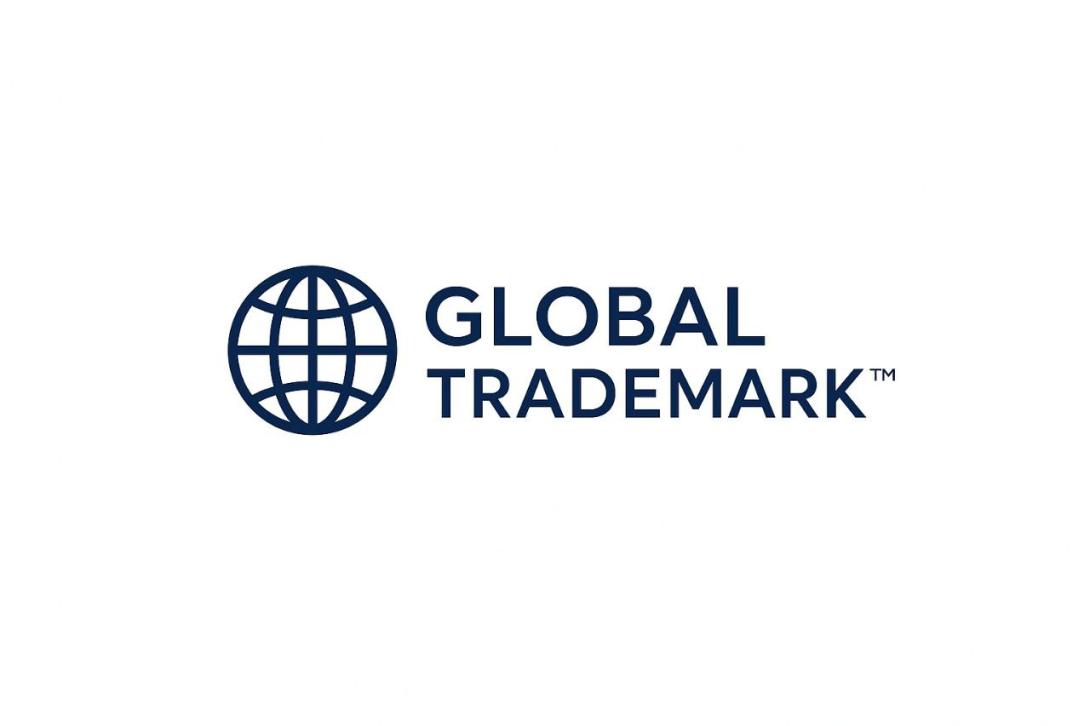 Logo of Global Trademark™ featuring a navy-blue globe icon and bold uppercase text “GLOBAL TRADEMARK™” on a white background